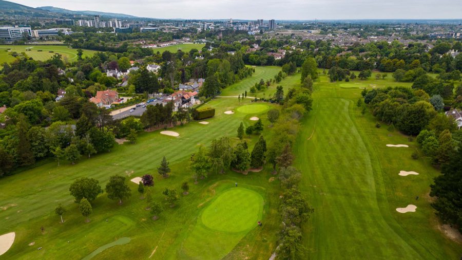 Aerial view of the course and clubhouse