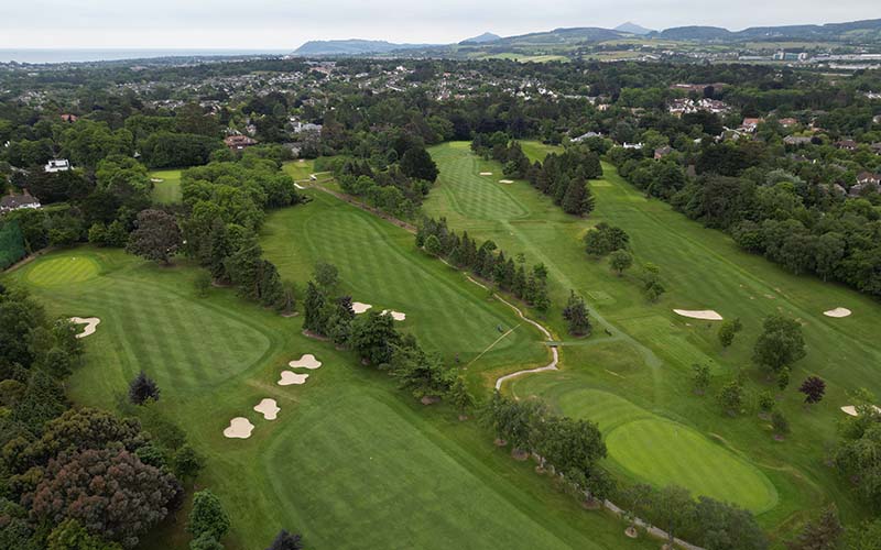 The course with the Dublin mountains behind