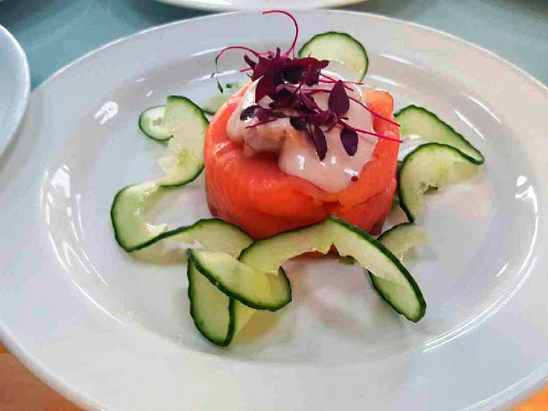 A starter of salmon and cucumber served in the clubhouse